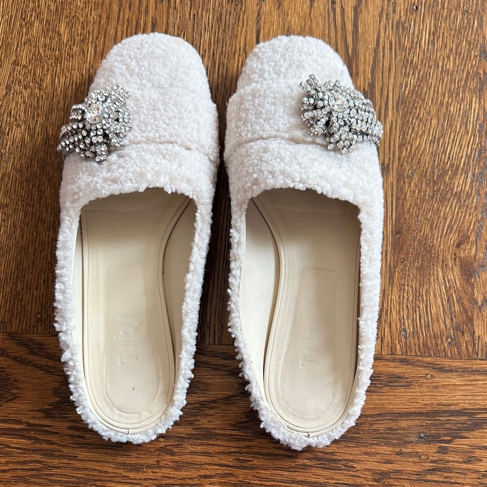 Tibi Cream Embellished Women's Slippers